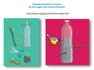 Направи хранилка за птици.
На този адрес има пълно описание:
http://bspb.org/bg/useful/DYI-hranilka.html
 