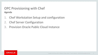 Copyright © 2014 Oracle and/or its affiliates. All rights reserved. |
OPC Provisioning with Chef
1. Chef Workstation Setup...