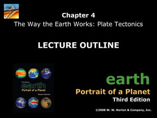 Chapter 4
The Way the Earth Works: Plate Tectonics

LECTURE OUTLINE

earth

Portrait of a Planet

Third Edition
©2008 W. W. Norton & Company, Inc.
Earth: Portrait of a Planet, 3rd edition, by Stephen Marshak

Chapter 4: The Way the Earth Works: Plate Tectonics

 