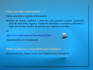 C.M Ensinanzas Réxime Especial   Podes cursar  ciclos medios das ensinanzas de réxime especial   de: - Artes plásticas e deseño - Ensinanzas Deportivas Istas ensinanzas precisan dunha  Proba de acceso específica  
