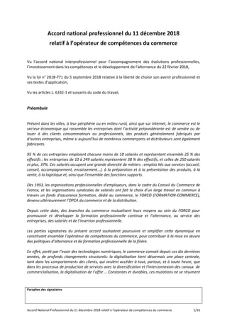 Paraphes des signataires
Accord National Professionnel du 11 décembre 2018 relatif à l’opérateur de compétences du commerc...