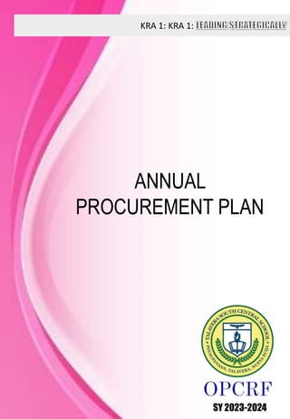 KRA 1: KRA 1:
SY 2023-2024
ANNUAL
PROCUREMENT PLAN
 