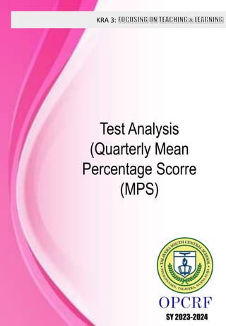 KRA 3:
SY 2023-2024
Test Analysis
(Quarterly Mean
Percentage Scorre
(MPS)
 