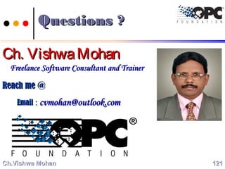 Questions ?Questions ?
Ch. VishwaMohanCh. VishwaMohan
Freelance Software Consultant and TrainerFreelance Software Consultant and Trainer
Reach me @Reach me @
EmailEmail :: cvmohan@outlook.comcvmohan@outlook.com
121121Ch.Vishwa MohanCh.Vishwa Mohan
 