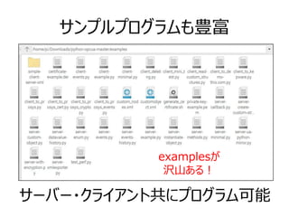 サンプルプログラムも豊富
サーバー・クライアント共にプログラム可能
examplesが
沢山ある！
 