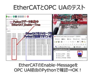 EtherCATとOPC UAのテスト
EtherCATのEnable・Messageを
OPC UA経由のPythonで確認⇒OK！
 