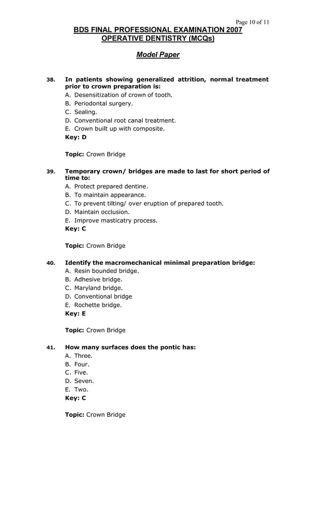 Operative dental mcq