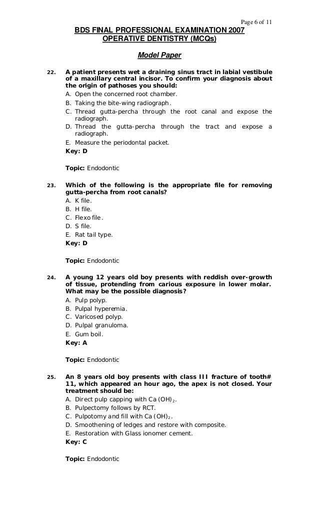Operative dental mcq