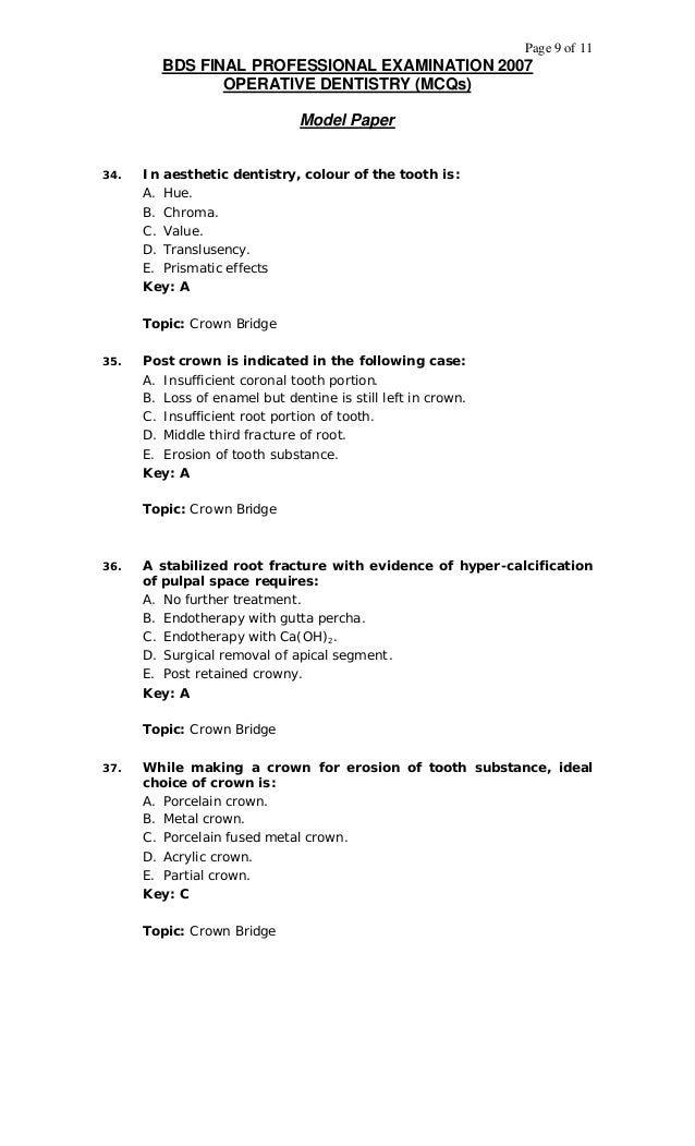 Operative dental mcq