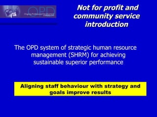 Not for profit and community service  introduction  ,[object Object],Aligning staff behaviour with strategy and goals improve results 