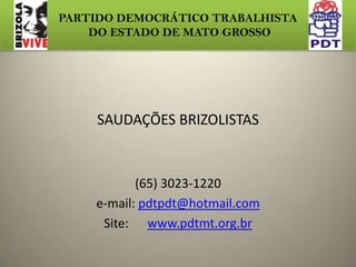 PARTIDO DEMOCRÁTICO TRABALHISTA DO ESTADO DE MATO GROSSOMOVIMENTOS ORGANIZADOS Juventude Socialista do PDT-JS , em construção.  