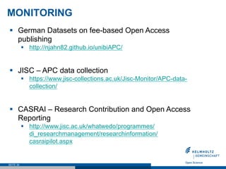 MONITORING 
§ German Datasets on fee-based Open Access 
publishing 
SEITE 39 
§ http://njahn82.github.io/unibiAPC/ 
§ J...