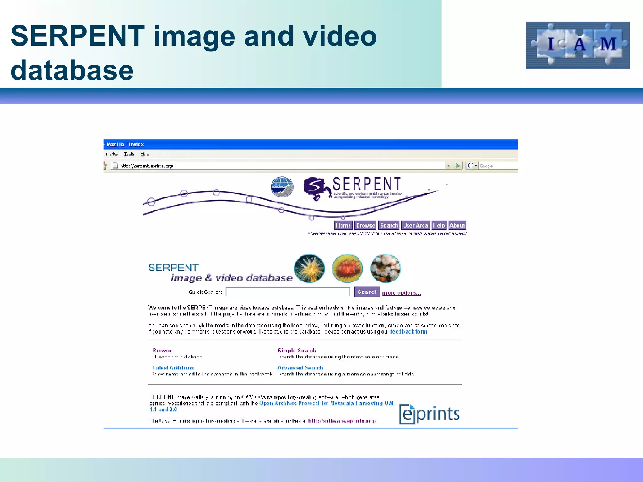 SERPENT image and video database 