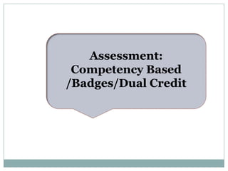 Assessment:
 Competency Based
/Badges/Dual Credit
 