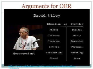 Arguments for OER




http://www.slideshare.net/courosa/open-collaborative-
 