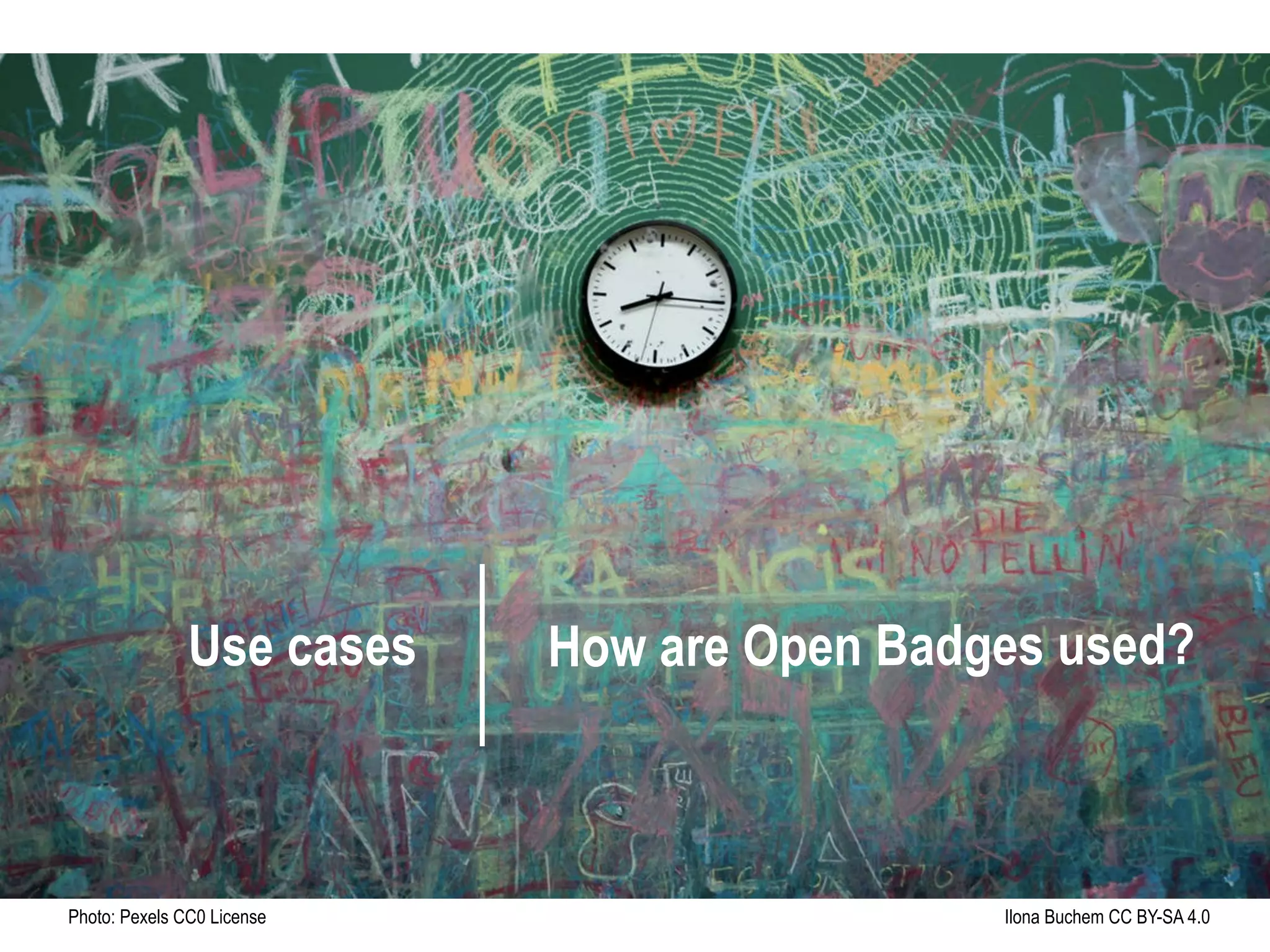 Photo: Pexels CC0 License Ilona Buchem CC BY-SA 4.0
Use cases How are Open Badges used?
 
