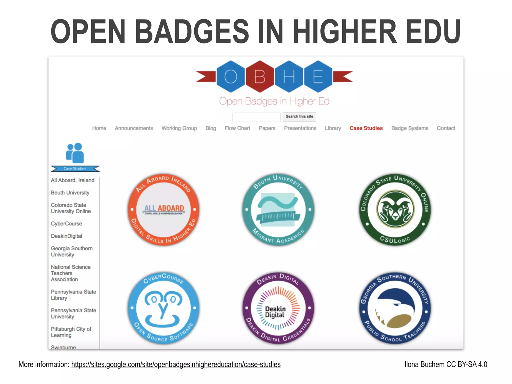 Ilona Buchem CC BY-SA 4.0More information: https://sites.google.com/site/openbadgesinhighereducation/case-studies
OPEN BADGES IN HIGHER EDU
 