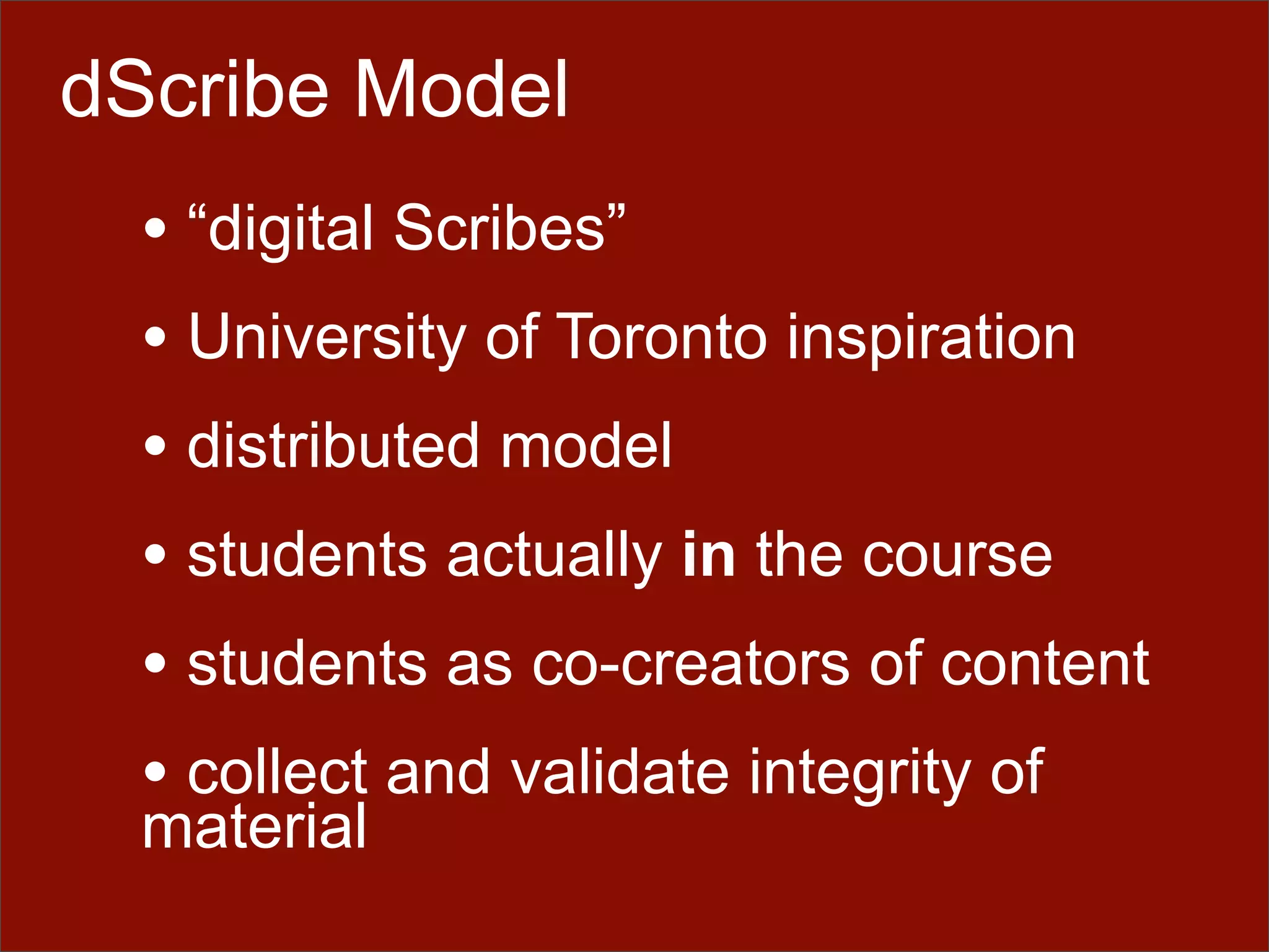 dScribing: Initial Reflections on Student-Centric OCW Publishing
