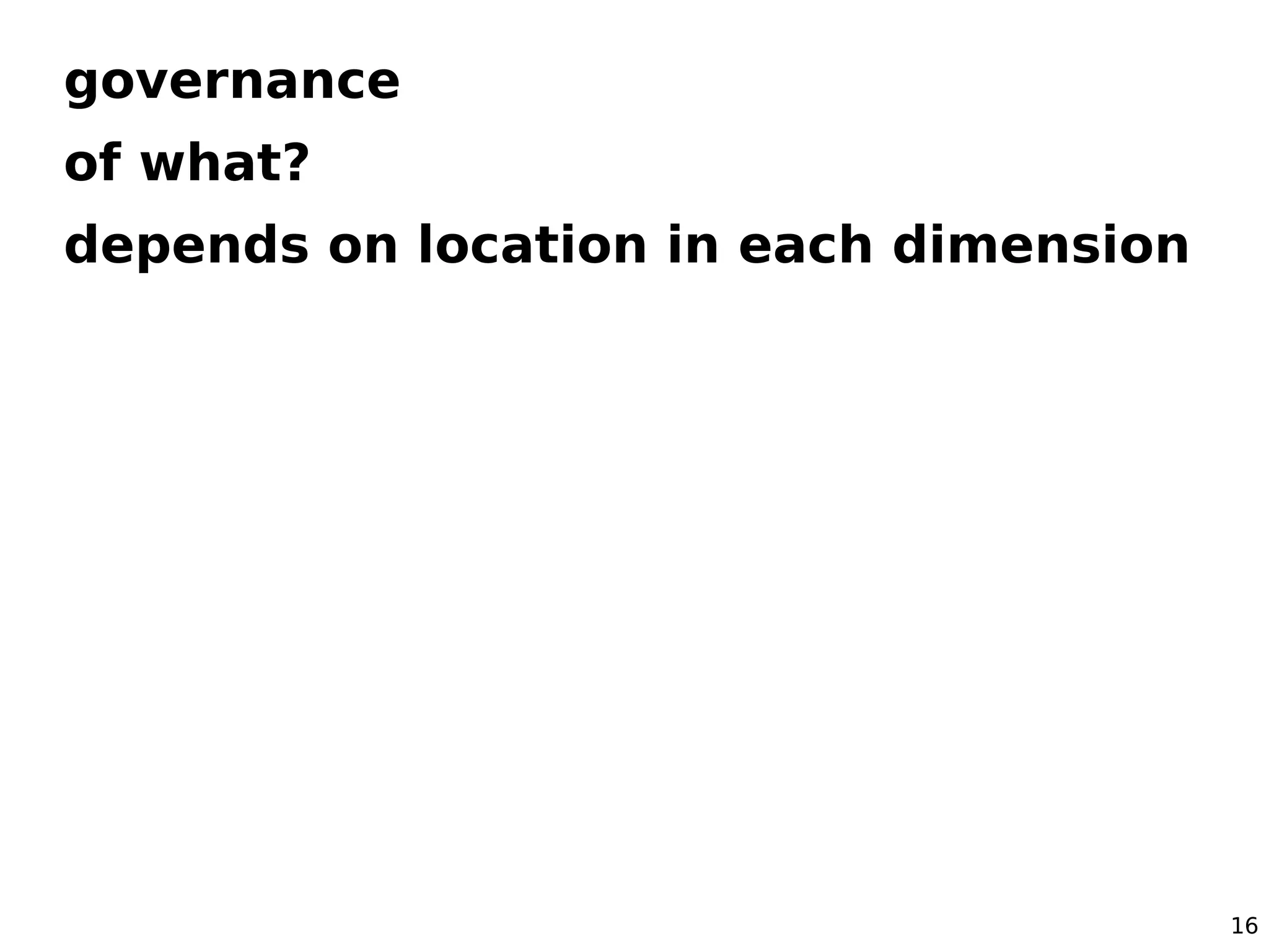 governance
of what?
depends on location in each dimension




                                        16
 