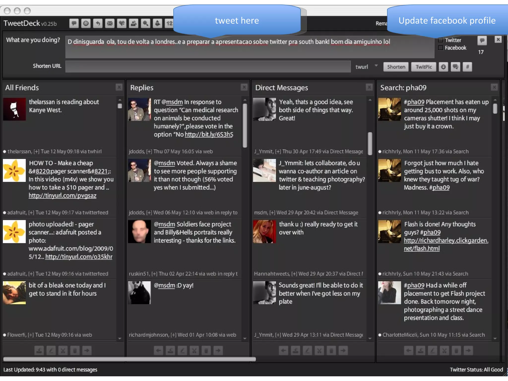 tweet here Update facebook profile 