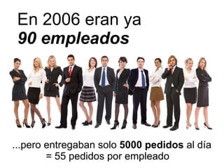 En 2006 eran ya 90 empleados ...pero entregaban solo  5000 pedidos  al día = 55 pedidos por empleado 