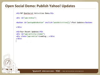 Open Social Demo: Publish Yahoo! Updates 