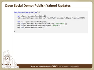 Open Social Demo: Publish Yahoo! Updates 