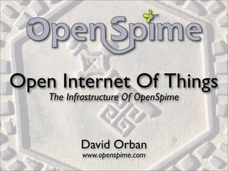 Open Internet Of Things
    The Infrastructure Of OpenSpime



           David Orban
           www.openspime.com