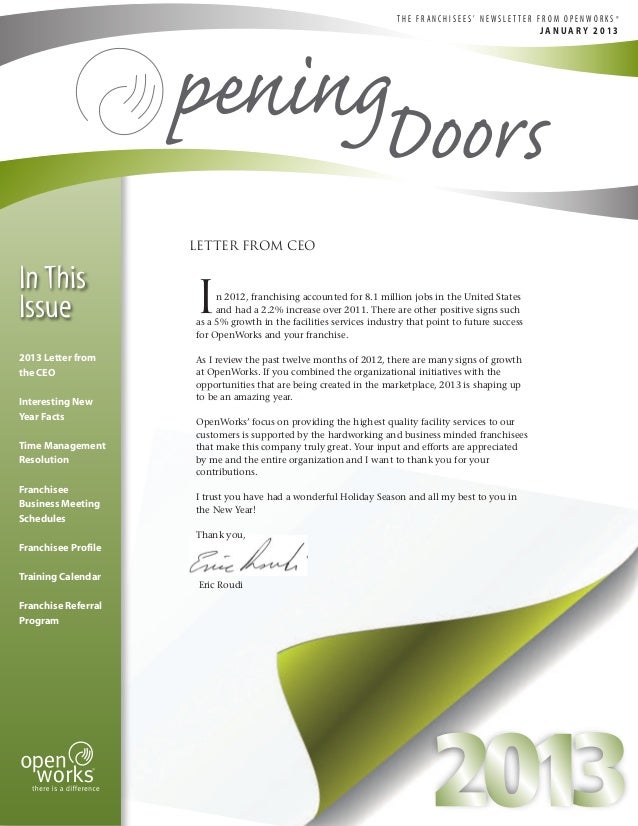 open works janitorial franchise newsletter january 2013 franchise works