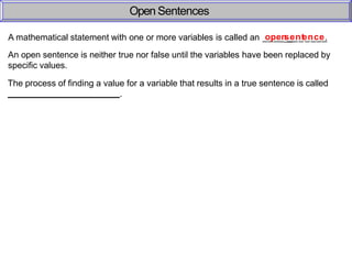 Open Been Open sentences-algebra1 | PPTX