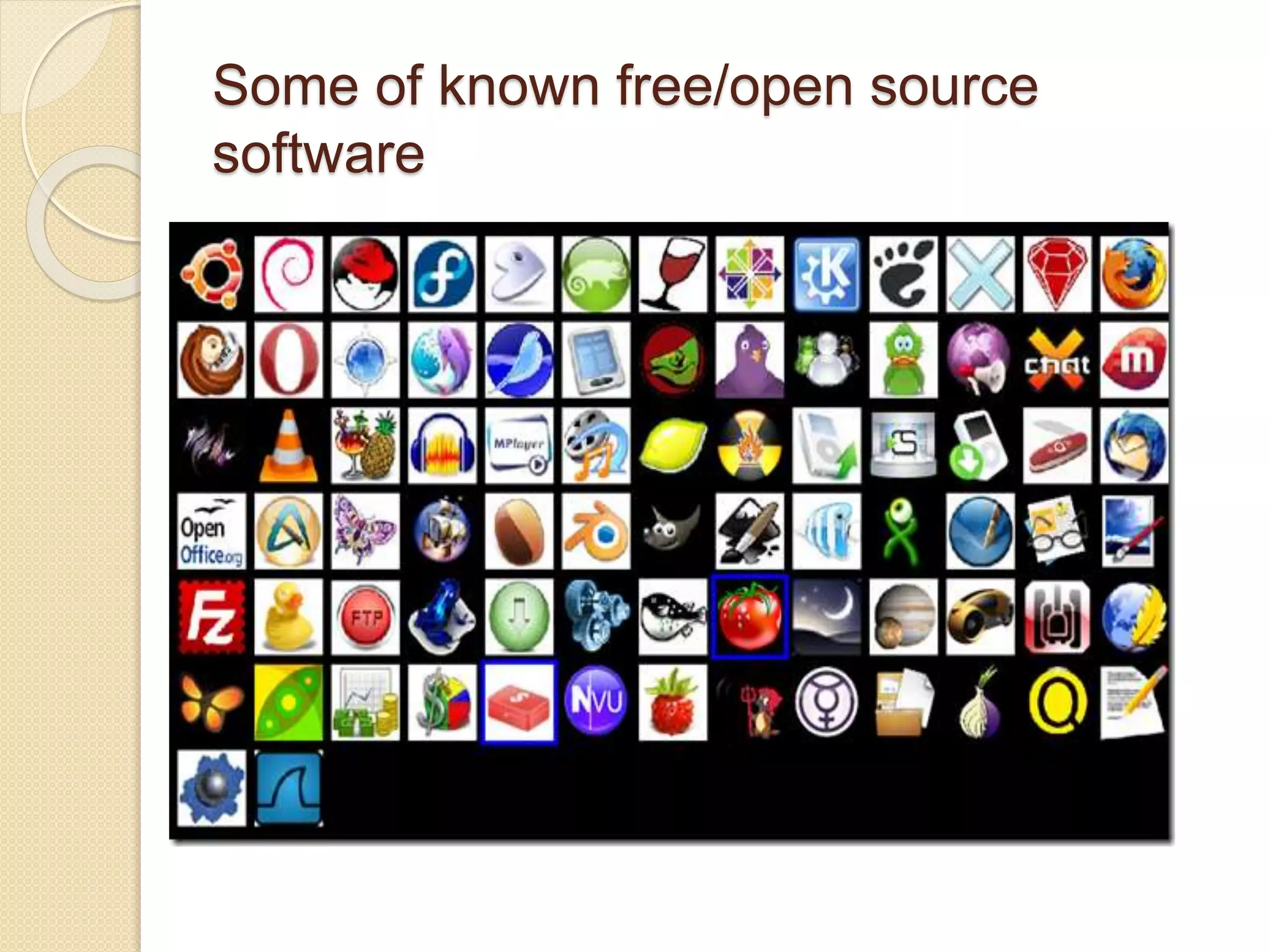 Some of known free/open source
software
 