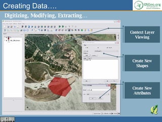 Creating Data…. Digitizing, Modifying, Extracting…  Context Layer Viewing Create New Shapes Create New Attributes 
