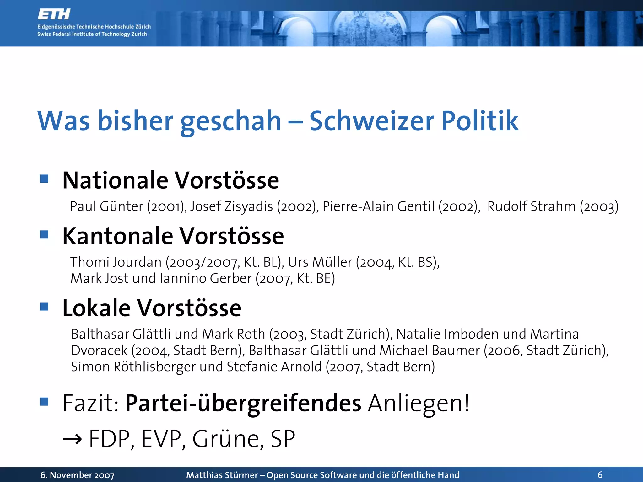 Open Source Software und die oeffentliche Hand: Chancen und Herausforderungen für die Schweiz