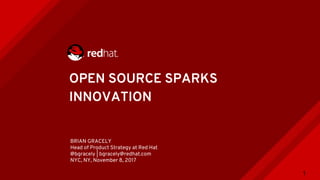 OPEN SOURCE SPARKS
INNOVATION
BRIAN GRACELY
Head of Product Strategy at Red Hat
@bgracely | bgracely@redhat.com
NYC, NY, November 8, 2017
1
 