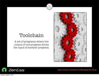 Toolchain
                          A set of programs where the
                          output of one program forms
                         the input of another program.




Monday, August 9, 2010
 