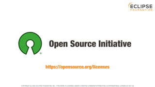 COPYRIGHT (C) 2023, ECLIPSE FOUNDATION, INC. | THIS WORK IS LICENSED UNDER A CREATIVE COMMONS ATTRIBUTION 4.0 INTERNATIONAL LICENSE (CC BY 4.0)
Open Source Initiative
https://opensource.org/licenses
 