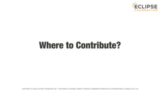 COPYRIGHT (C) 2023, ECLIPSE FOUNDATION, INC. | THIS WORK IS LICENSED UNDER A CREATIVE COMMONS ATTRIBUTION 4.0 INTERNATIONAL LICENSE (CC BY 4.0)
Where to Contribute?
 