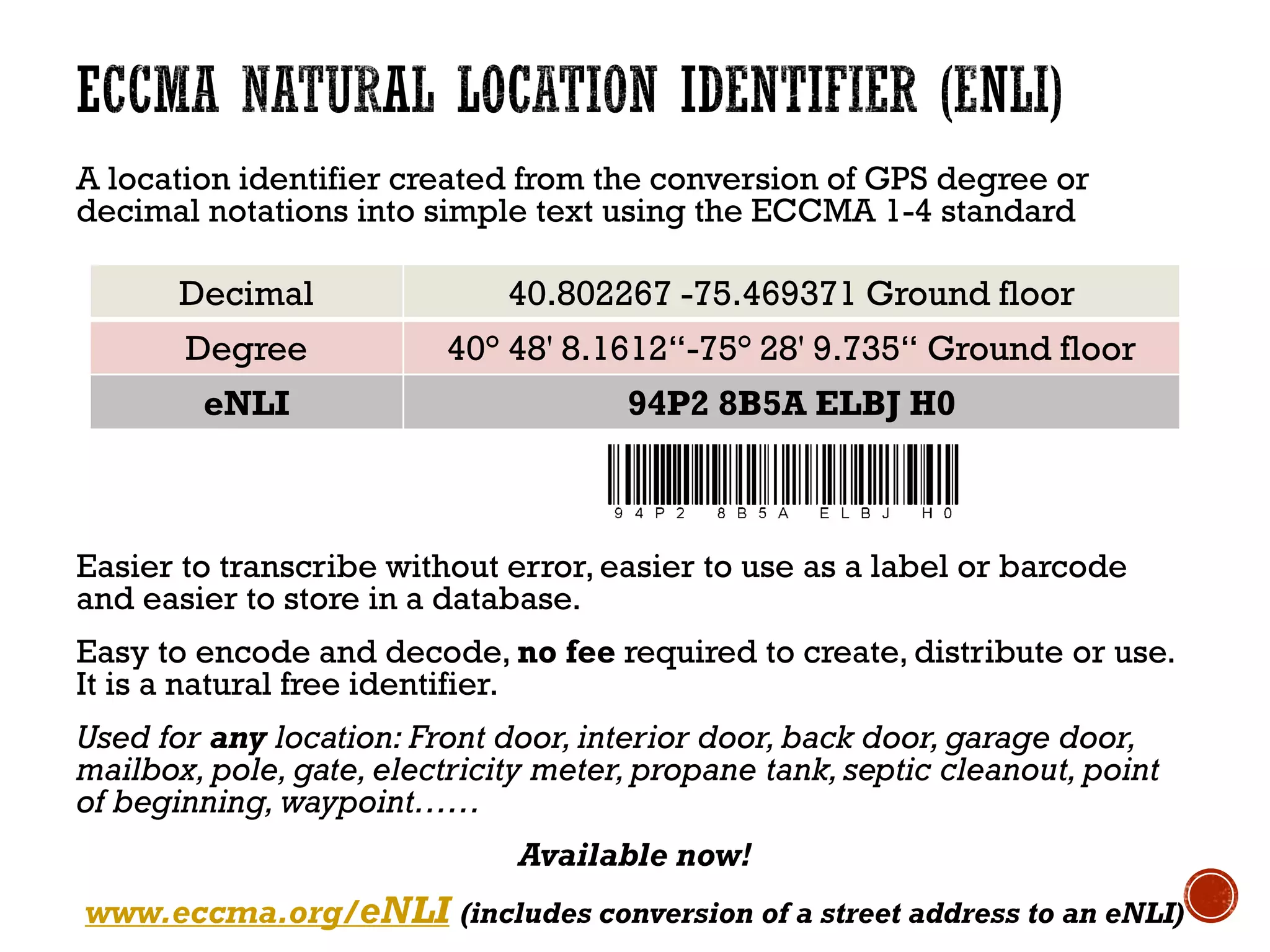 Open Standards for the Natural Identification of Location and Parcel ...