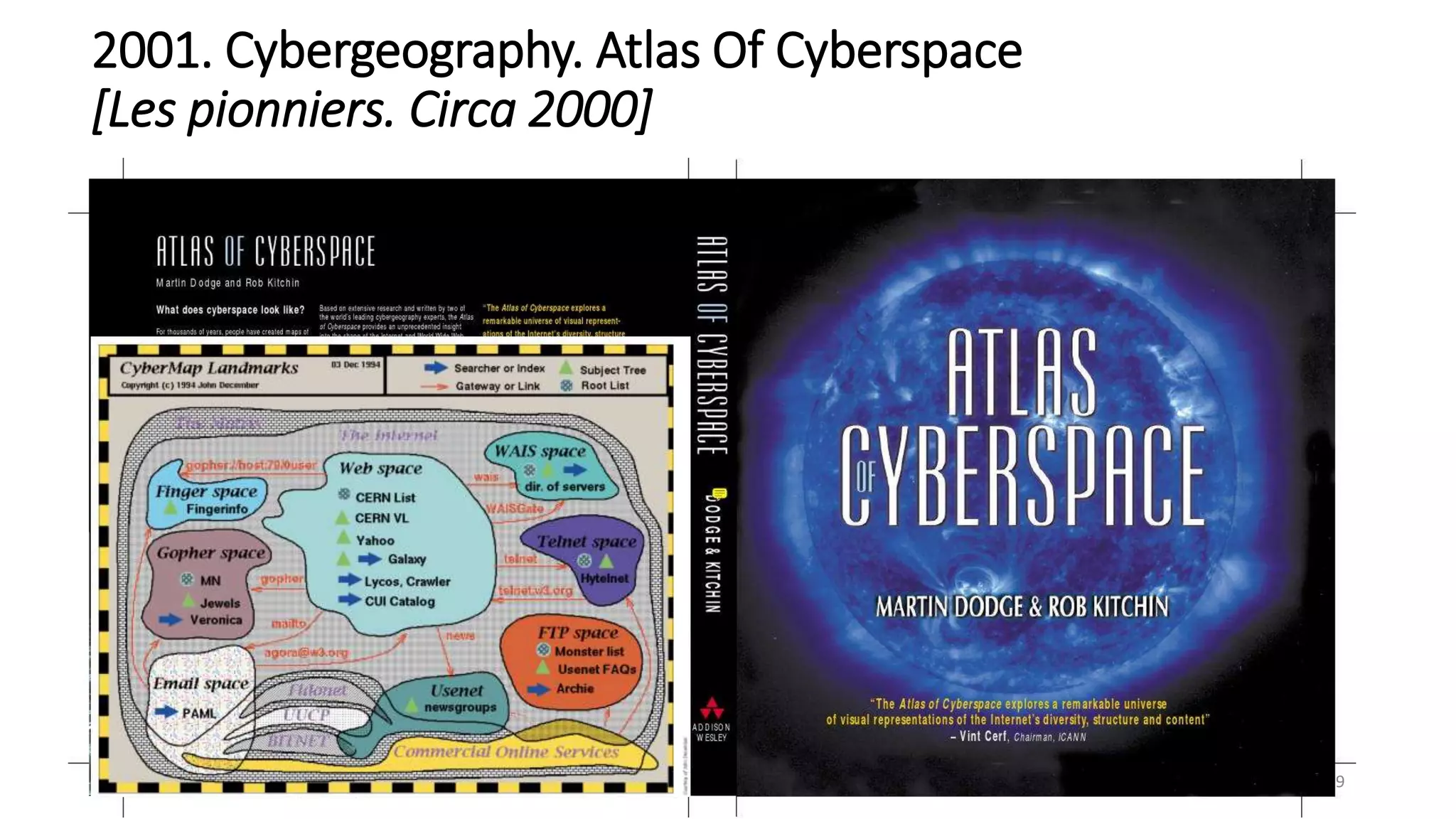 2001. Cybergeography. Atlas Of Cyberspace
[Les pionniers. Circa 2000]
9
 