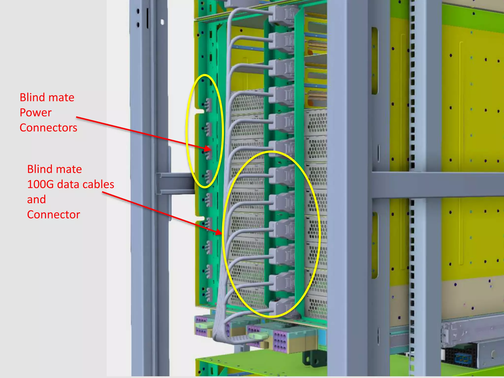 Blind mate
Power
Connectors
Blind mate
100G data cables
and
Connector
 
