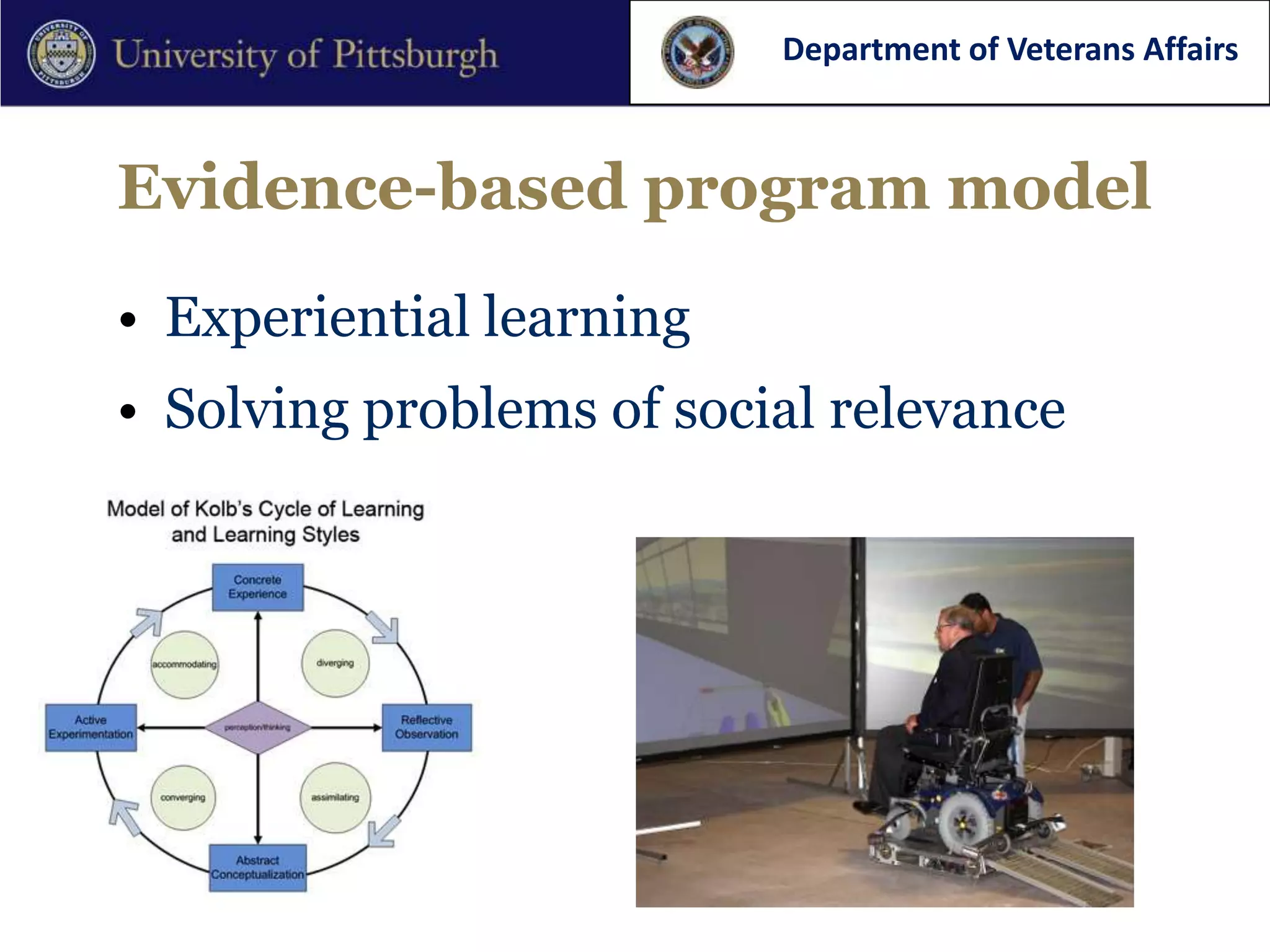 Department of Veterans Affairs



Evidence-based program model

• Experiential learning
• Solving problems of social relevance
 