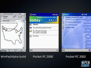WinPad Alpha build
       ?             Pocket PC 2000   Pocket PC 2002
 