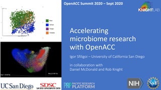 Accelerating
microbiome research
with OpenACC
Igor Sfiligoi – University of California San Diego
in collaboration with
Daniel McDonald and Rob Knight
OpenACC Summit 2020 – Sept 2020
 