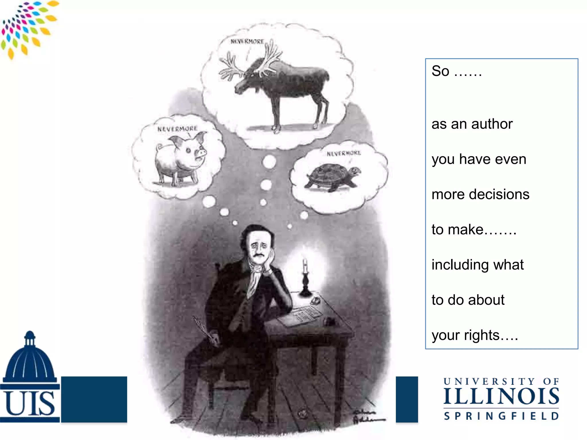 So ……
as an author
you have even
more decisions
to make…….
including what
to do about
your rights….
 