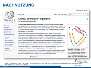 NACHNUTZUNG




   Wodak, S. J., Mietchen, D., Collings, A. M., Russell, R. B., & Bourne, P. E. (2012). Topic pages: PLoS Computational Biology meets Wikipedia. PLoS computational biology,
   8(3), e1002446. doi:10.1371/journal.pcbi.1002446
SEITE 37
 