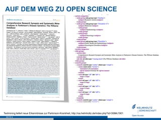 AUF DEM WEG ZU OPEN SCIENCE




Textmining liefert neue Erkenntnisse zur Parkinson-Krankheit, http://oa.helmholtz.de/index.php?id=308#c1901
  SEITE 8
 