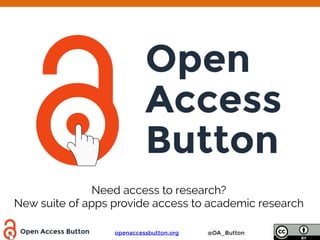 Need access to research? 
New suite of apps provide access to academic research 
openaccessbutton.org @OA_Button 
 