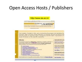 Open Access Hosts / Publishers http://www.ias.ac.in/ 