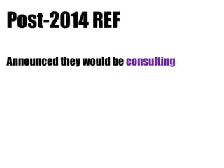 Post-2014 REF
Announced they would be consulting

 