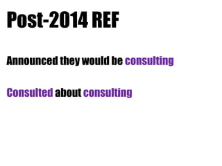 Post-2014 REF
Announced they would be consulting

Consulted about consulting

 
